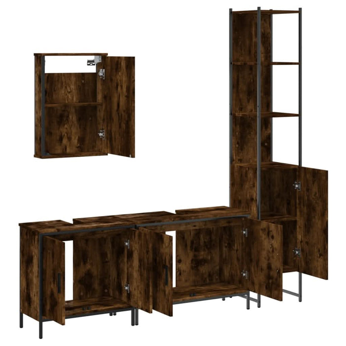 Set mobilier de baie, 4 piese, stejar fumuriu, lemn prelucrat - WALTI WALTI