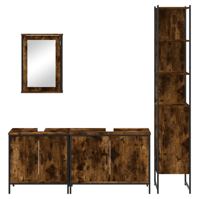 Set mobilier de baie, 4 piese, stejar fumuriu, lemn prelucrat - WALTI WALTI