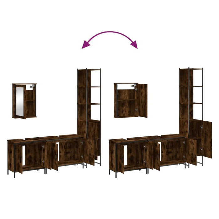 Set mobilier de baie, 4 piese, stejar fumuriu, lemn prelucrat - WALTI WALTI
