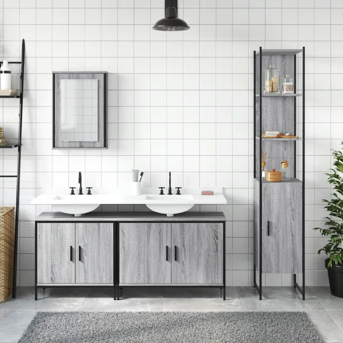 Set mobilier de baie, 4 piese, gri sonoma, lemn prelucrat - WALTI WALTI