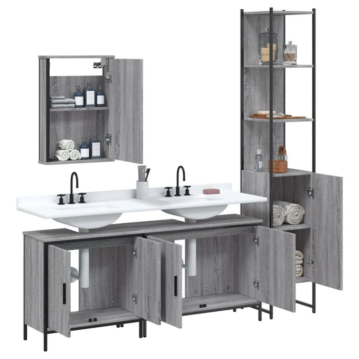 Set mobilier de baie, 4 piese, gri sonoma, lemn prelucrat - WALTI WALTI