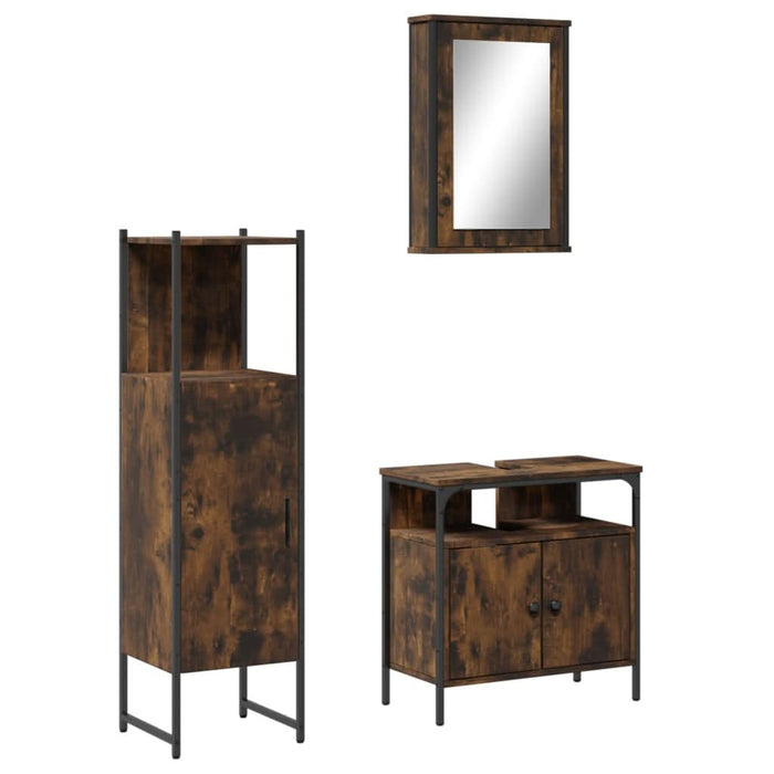 Set mobilier de baie, 3 piese, stejar fumuriu, lemn prelucrat - WALTI WALTI