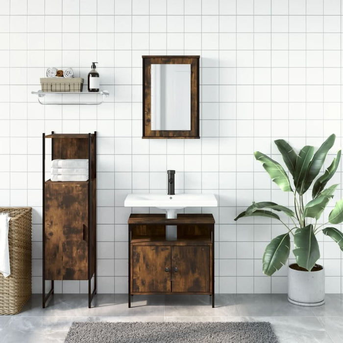 Set mobilier de baie, 3 piese, stejar fumuriu, lemn prelucrat - WALTI WALTI