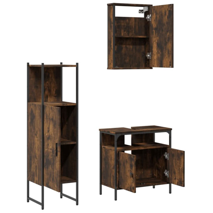 Set mobilier de baie, 3 piese, stejar fumuriu, lemn prelucrat - WALTI WALTI