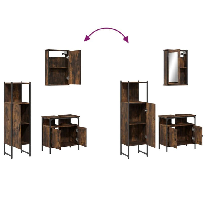 Set mobilier de baie, 3 piese, stejar fumuriu, lemn prelucrat - WALTI WALTI
