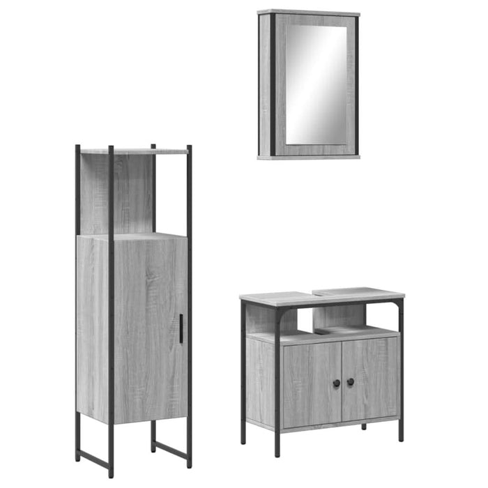 Set mobilier de baie, 3 piese, gri sonoma, lemn prelucrat - WALTI WALTI