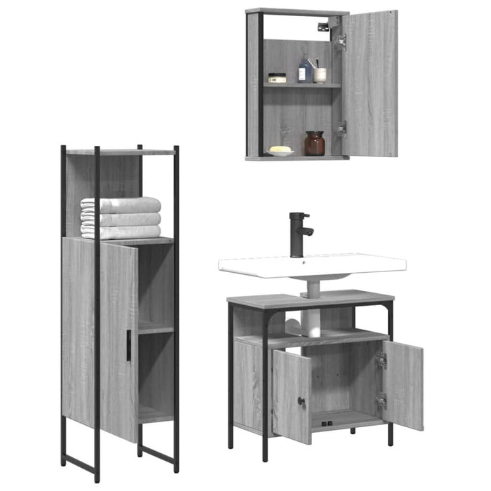 Set mobilier de baie, 3 piese, gri sonoma, lemn prelucrat - WALTI WALTI
