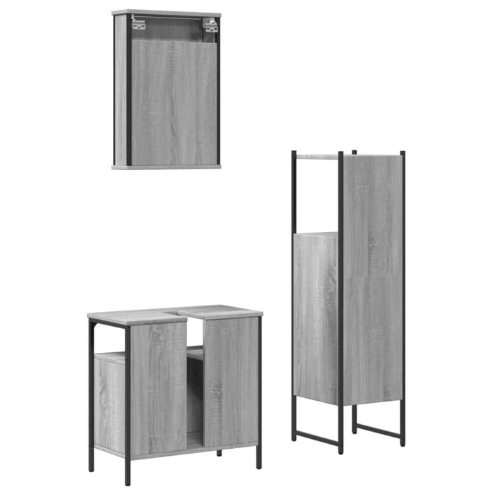 Set mobilier de baie, 3 piese, gri sonoma, lemn prelucrat - WALTI WALTI