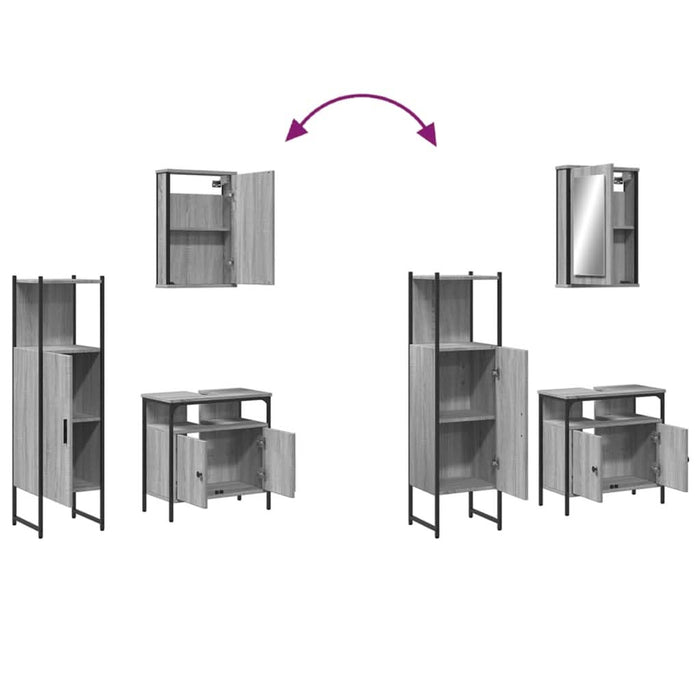 Set mobilier de baie, 3 piese, gri sonoma, lemn prelucrat - WALTI WALTI