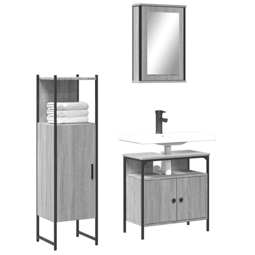 Set mobilier de baie, 3 piese, gri sonoma, lemn prelucrat - WALTI WALTI