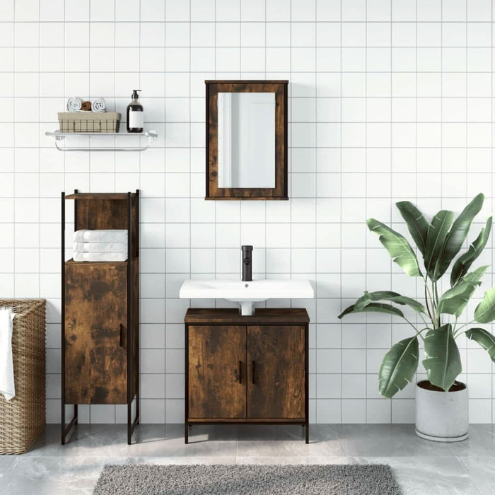 Set mobilier de baie, 3 piese, stejar fumuriu, lemn prelucrat - WALTI WALTI