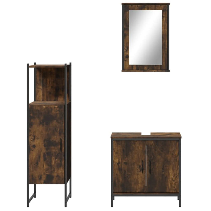 Set mobilier de baie, 3 piese, stejar fumuriu, lemn prelucrat - WALTI WALTI