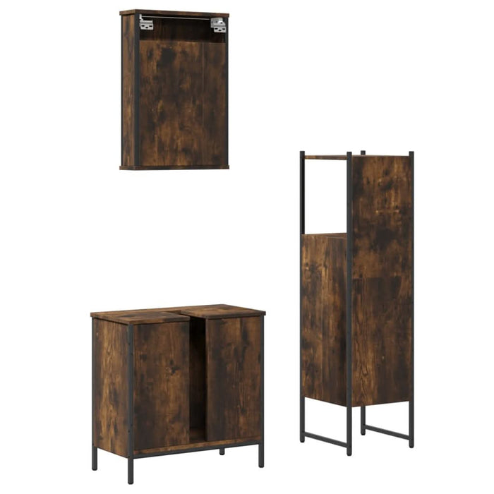 Set mobilier de baie, 3 piese, stejar fumuriu, lemn prelucrat - WALTI WALTI
