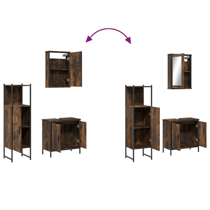 Set mobilier de baie, 3 piese, stejar fumuriu, lemn prelucrat - WALTI WALTI