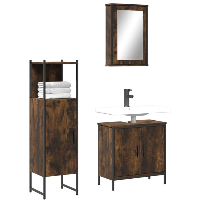 Set mobilier de baie, 3 piese, stejar fumuriu, lemn prelucrat - WALTI WALTI