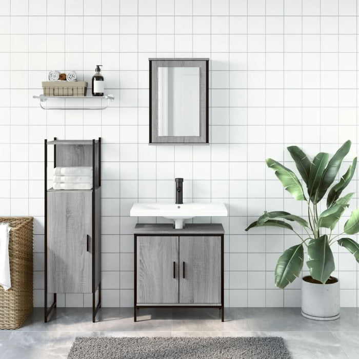 Set mobilier de baie, 3 piese, gri sonoma, lemn prelucrat - WALTI WALTI