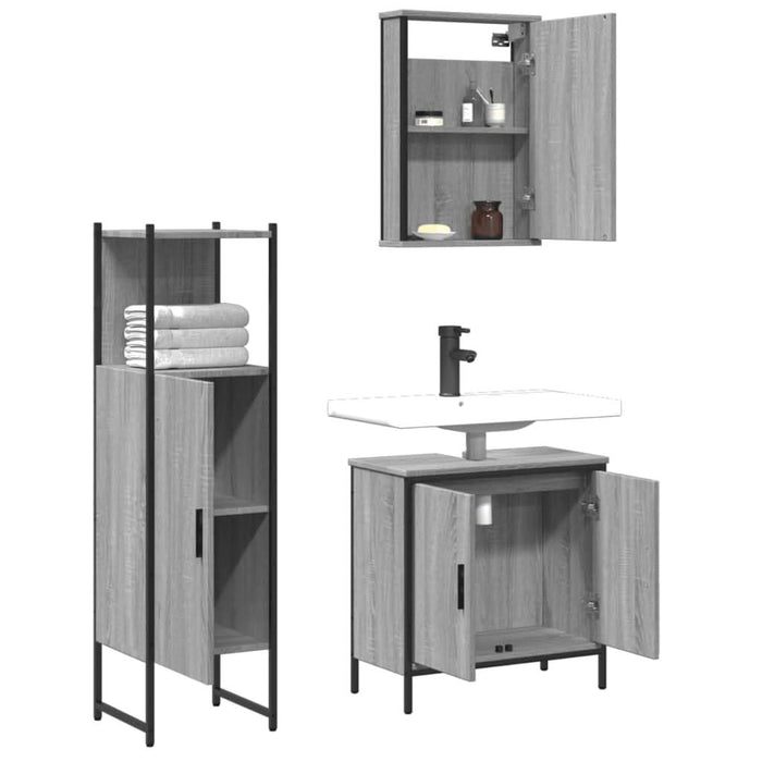 Set mobilier de baie, 3 piese, gri sonoma, lemn prelucrat - WALTI WALTI