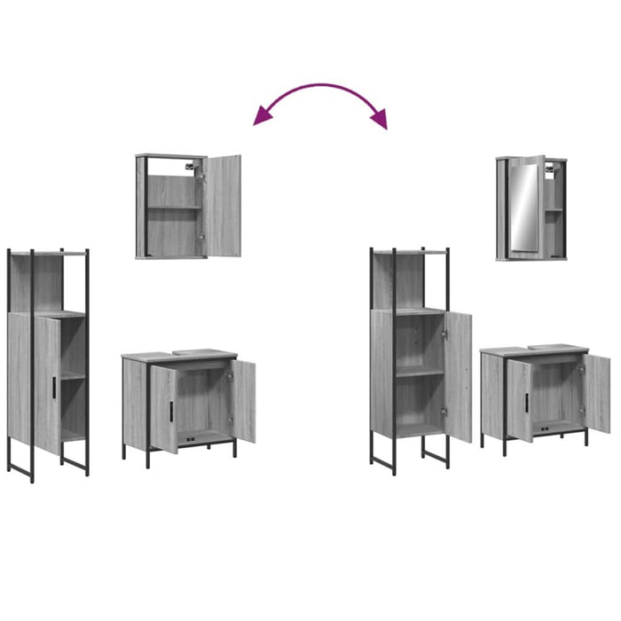 Set mobilier de baie, 3 piese, gri sonoma, lemn prelucrat - WALTI WALTI