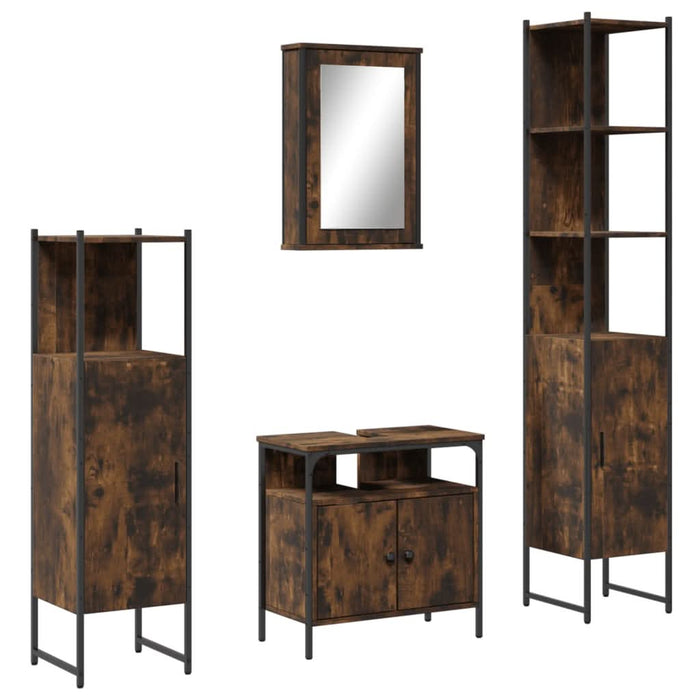 Set mobilier de baie, 4 piese, stejar fumuriu, lemn prelucrat - WALTI WALTI