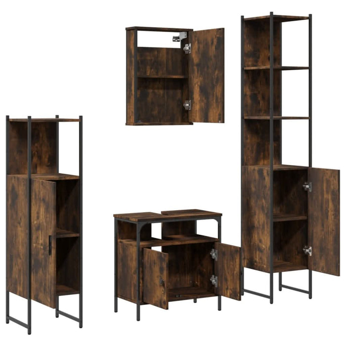 Set mobilier de baie, 4 piese, stejar fumuriu, lemn prelucrat - WALTI WALTI