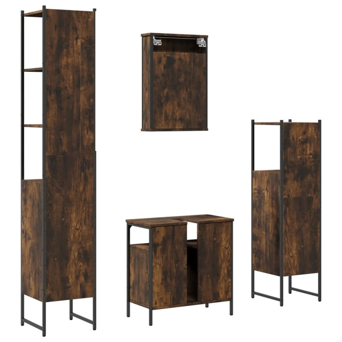 Set mobilier de baie, 4 piese, stejar fumuriu, lemn prelucrat - WALTI WALTI