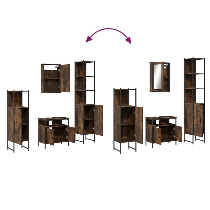 Set mobilier de baie, 4 piese, stejar fumuriu, lemn prelucrat - WALTI WALTI