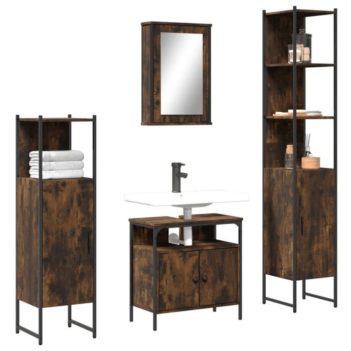 Set mobilier de baie, 4 piese, stejar fumuriu, lemn prelucrat - WALTI WALTI
