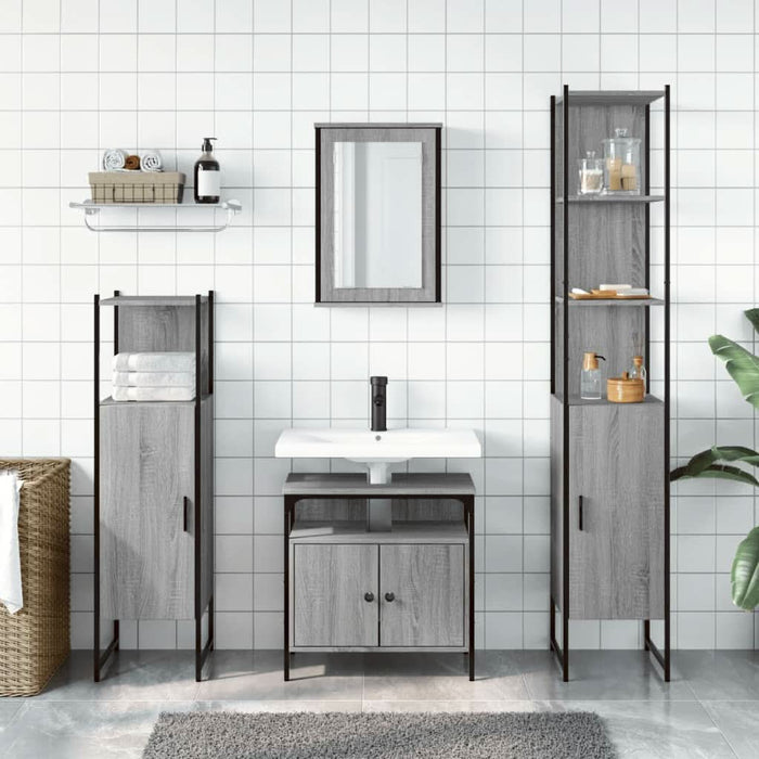 Set mobilier de baie, 4 piese, gri sonoma, lemn prelucrat - WALTI WALTI