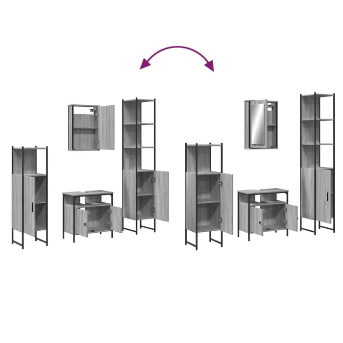 Set mobilier de baie, 4 piese, gri sonoma, lemn prelucrat - WALTI WALTI