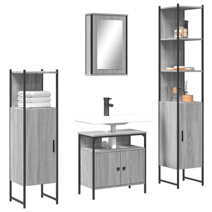 Set mobilier de baie, 4 piese, gri sonoma, lemn prelucrat - WALTI WALTI