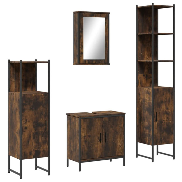 Set mobilier de baie, 4 piese, stejar fumuriu, lemn prelucrat - WALTI WALTI