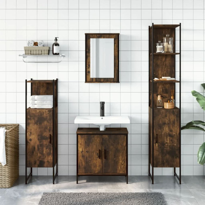 Set mobilier de baie, 4 piese, stejar fumuriu, lemn prelucrat - WALTI WALTI