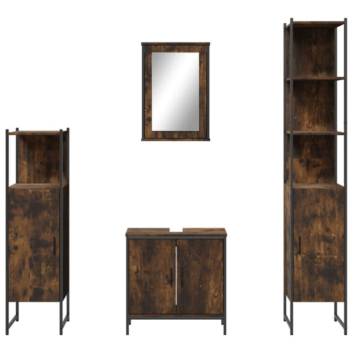 Set mobilier de baie, 4 piese, stejar fumuriu, lemn prelucrat - WALTI WALTI