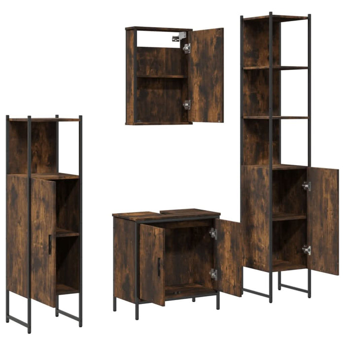 Set mobilier de baie, 4 piese, stejar fumuriu, lemn prelucrat - WALTI WALTI