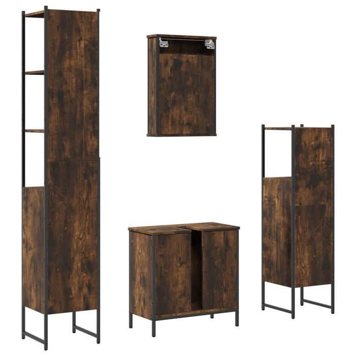 Set mobilier de baie, 4 piese, stejar fumuriu, lemn prelucrat - WALTI WALTI