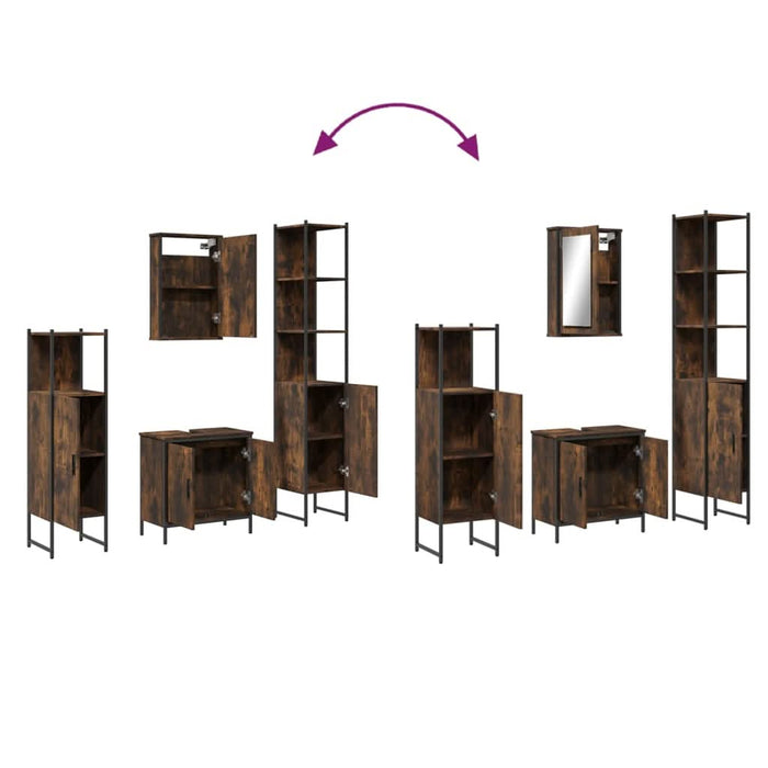 Set mobilier de baie, 4 piese, stejar fumuriu, lemn prelucrat - WALTI WALTI
