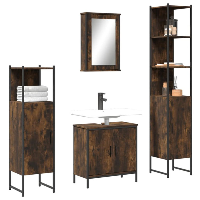 Set mobilier de baie, 4 piese, stejar fumuriu, lemn prelucrat - WALTI WALTI