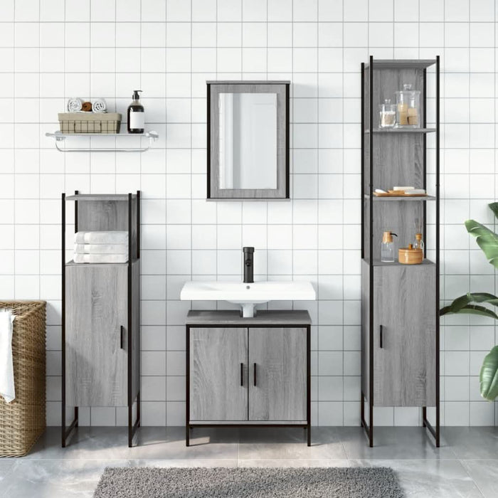 Set mobilier de baie, 4 piese, gri sonoma, lemn prelucrat - WALTI WALTI
