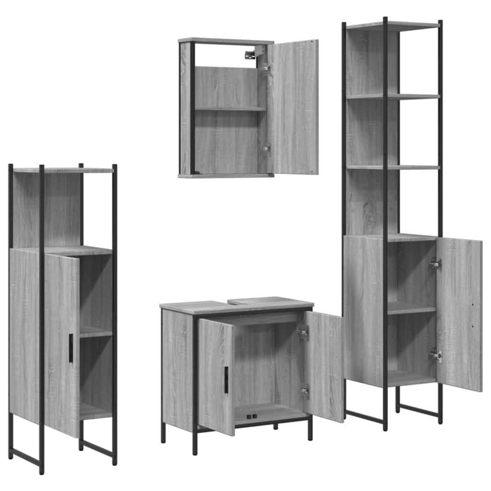 Set mobilier de baie, 4 piese, gri sonoma, lemn prelucrat - WALTI WALTI