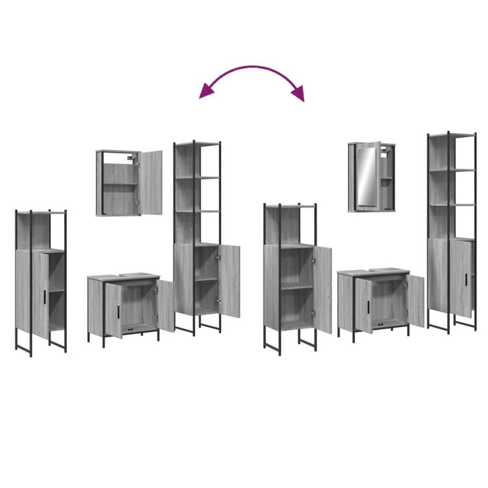 Set mobilier de baie, 4 piese, gri sonoma, lemn prelucrat - WALTI WALTI