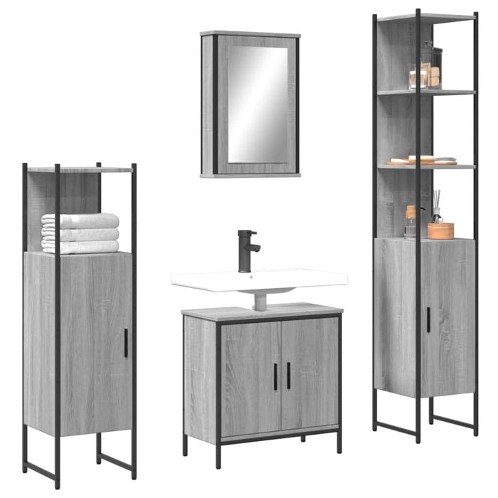 Set mobilier de baie, 4 piese, gri sonoma, lemn prelucrat - WALTI WALTI