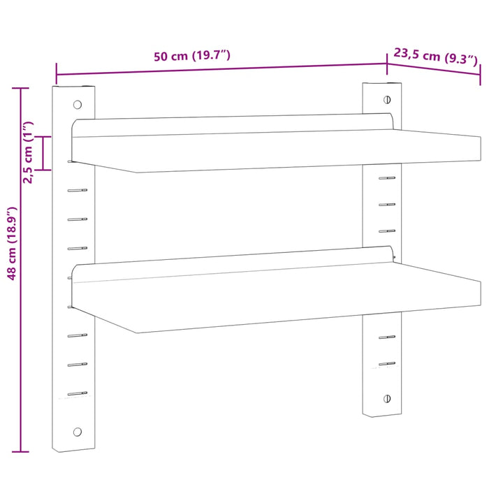 Raft perete 2 niveluri 50x23,5x60 cm argintiu oțel inoxidabil - WALTI WALTI