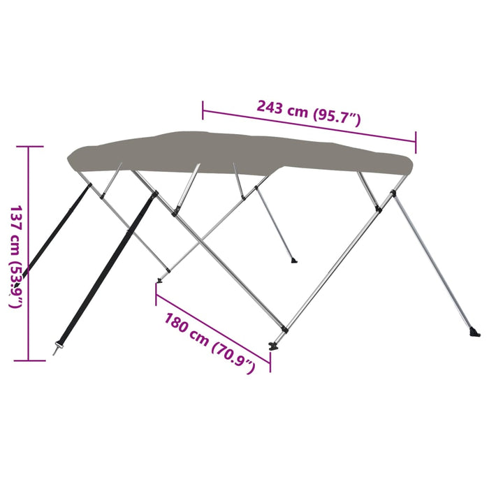 Parasolar barcă Bimini cu 4 arcuri, gri, 243x180x137 cm - WALTI WALTI