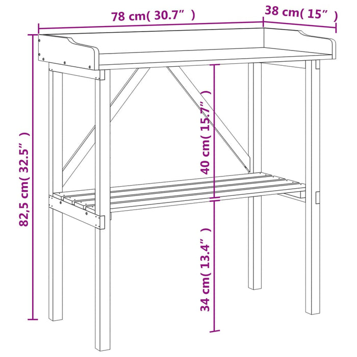 Masă de plante cu raft, 78x38x82,5 cm, lemn masiv de brad - WALTI WALTI