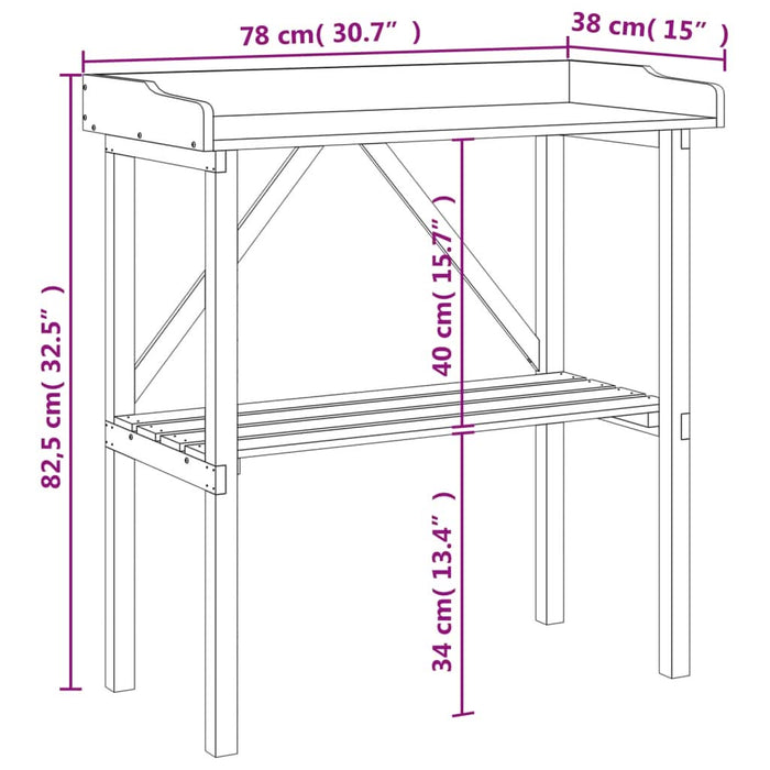 Masă de plante cu raft, gri, 78x38x82,5 cm, lemn masiv de brad - WALTI WALTI