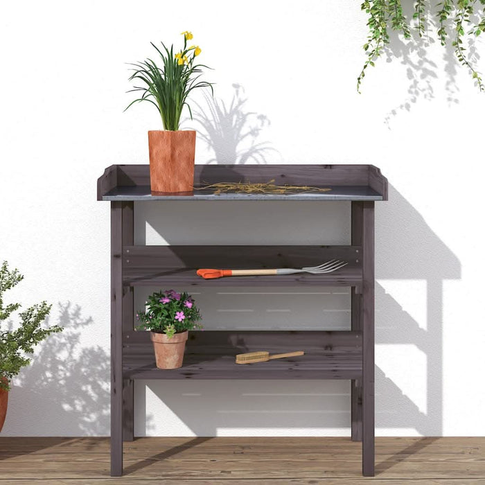 Masă de plante cu raft, gri, 78x38x82,5 cm, lemn masiv de brad - WALTI WALTI