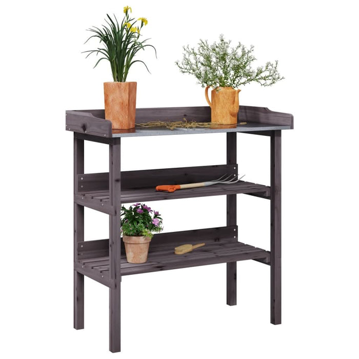 Masă de plante cu raft, gri, 78x38x82,5 cm, lemn masiv de brad - WALTI WALTI