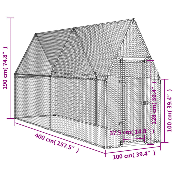 Coteț pentru păsări, gri, 400x100x190 cm, oțel galvanizat - WALTI WALTI