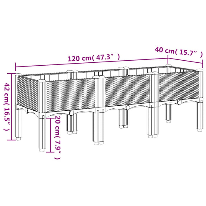 Jardinieră de grădină cu picioare, albastru gri, 120x40x42 cm, PP WALTI