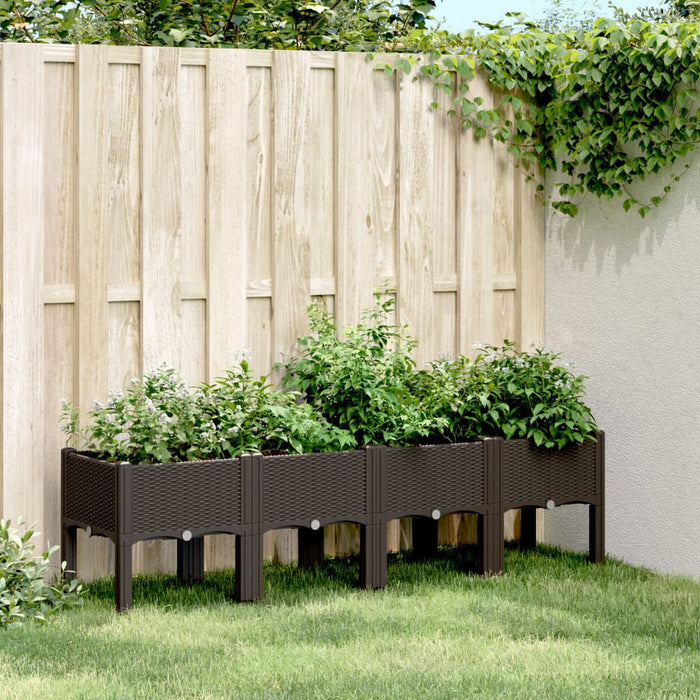 Jardinieră de grădină cu picioare, maro, 160x40x42 cm, PP WALTI